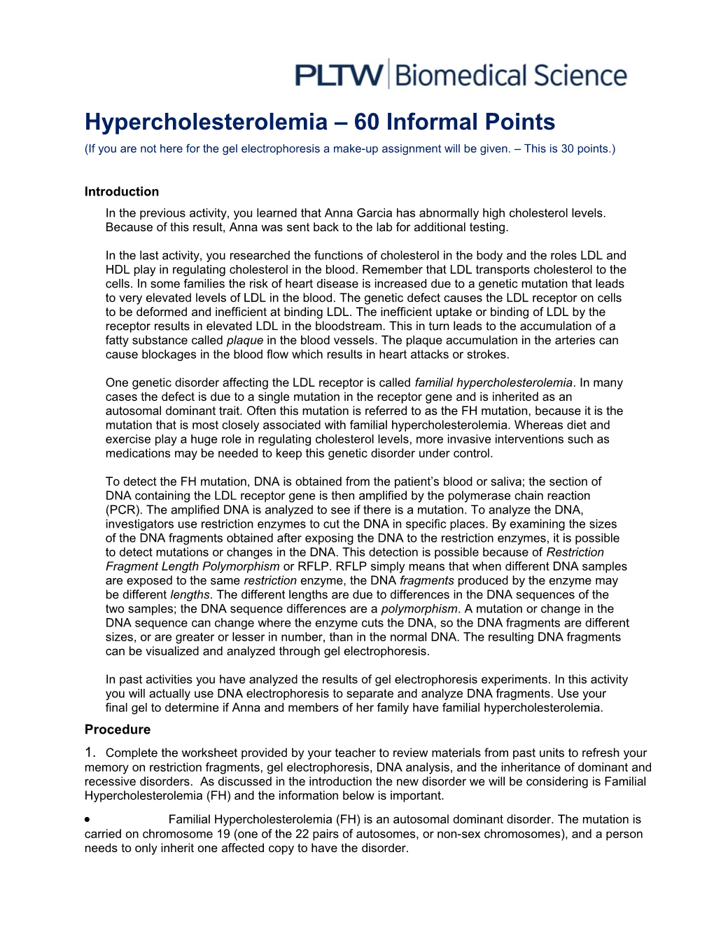 Hypercholesterolemia 60 Informal Points