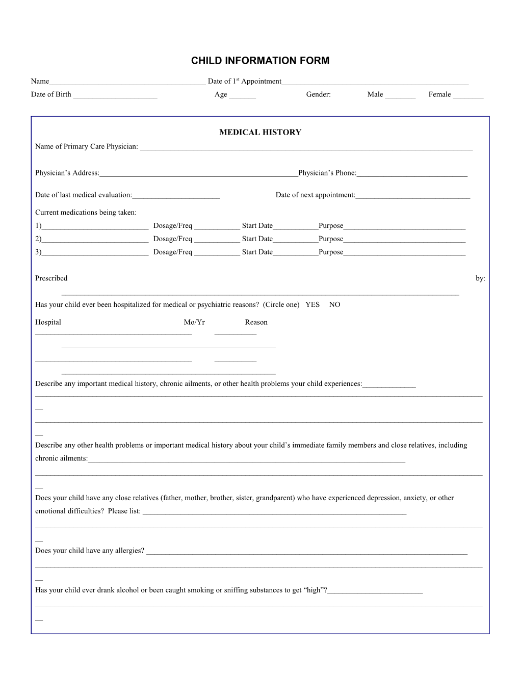 Child Information Form