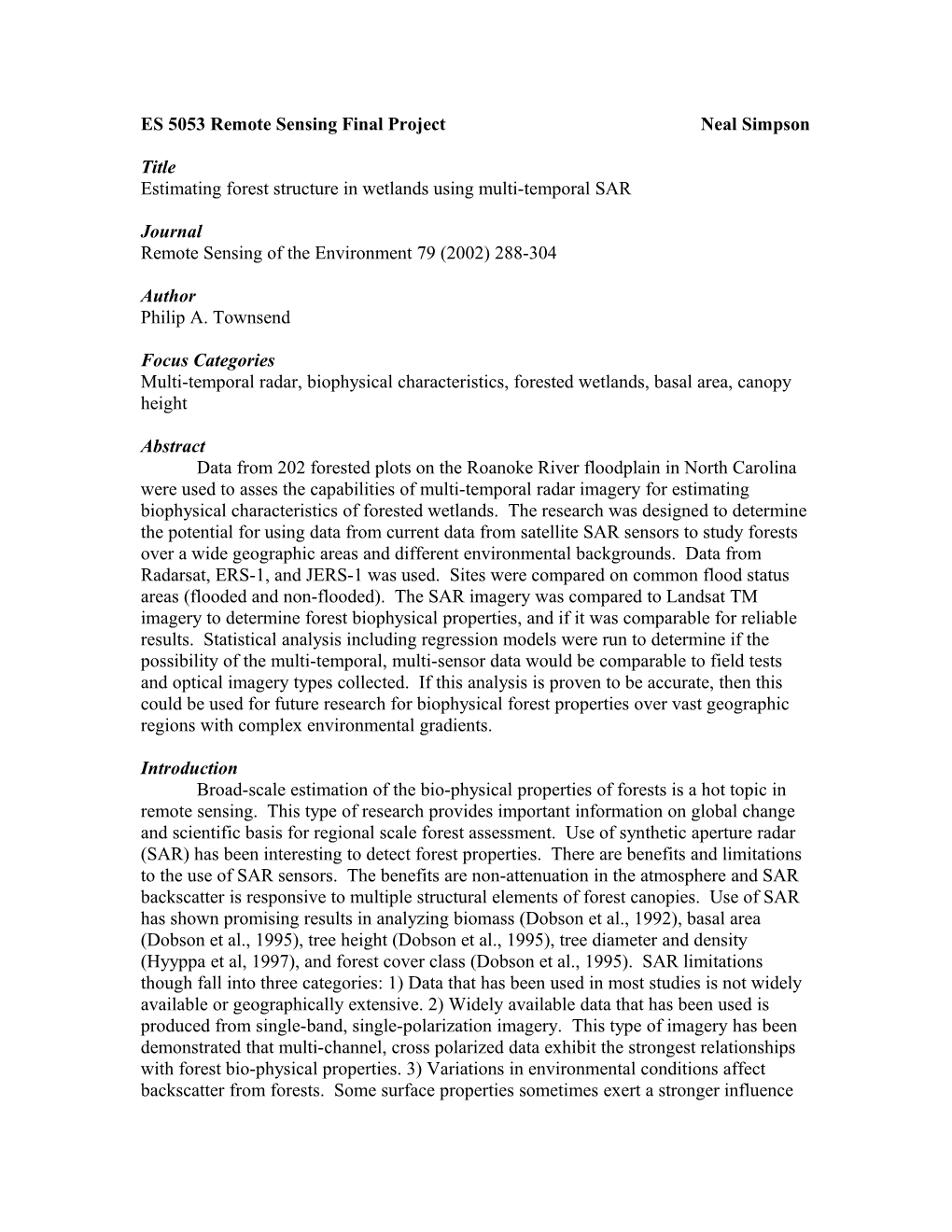 ES 5053 Remote Sensing Final Project