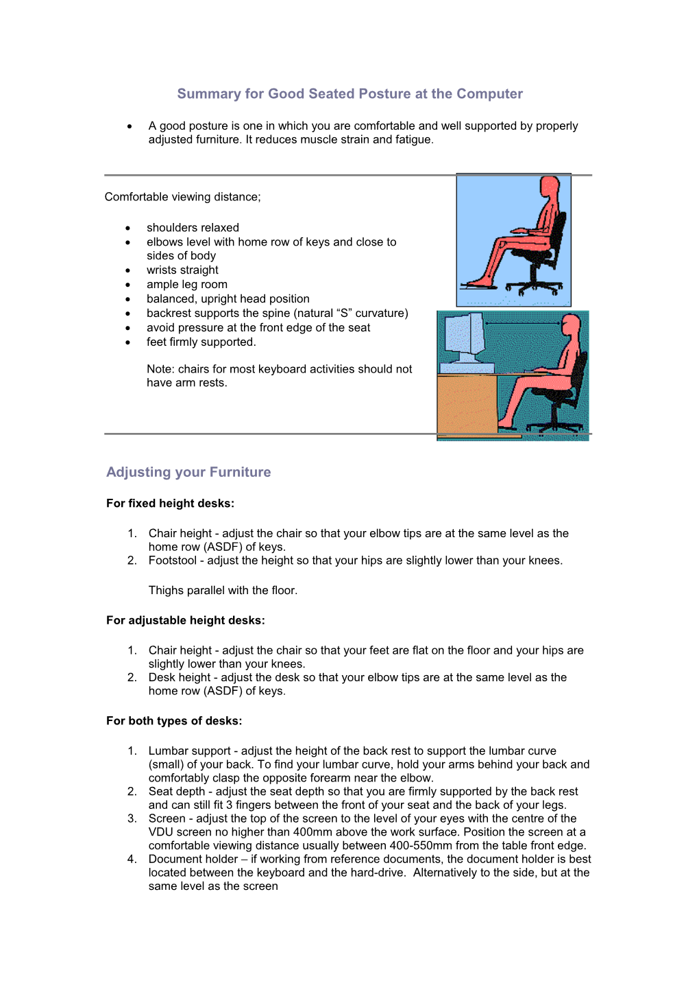 Summary for Good Seated Posture at the Computer