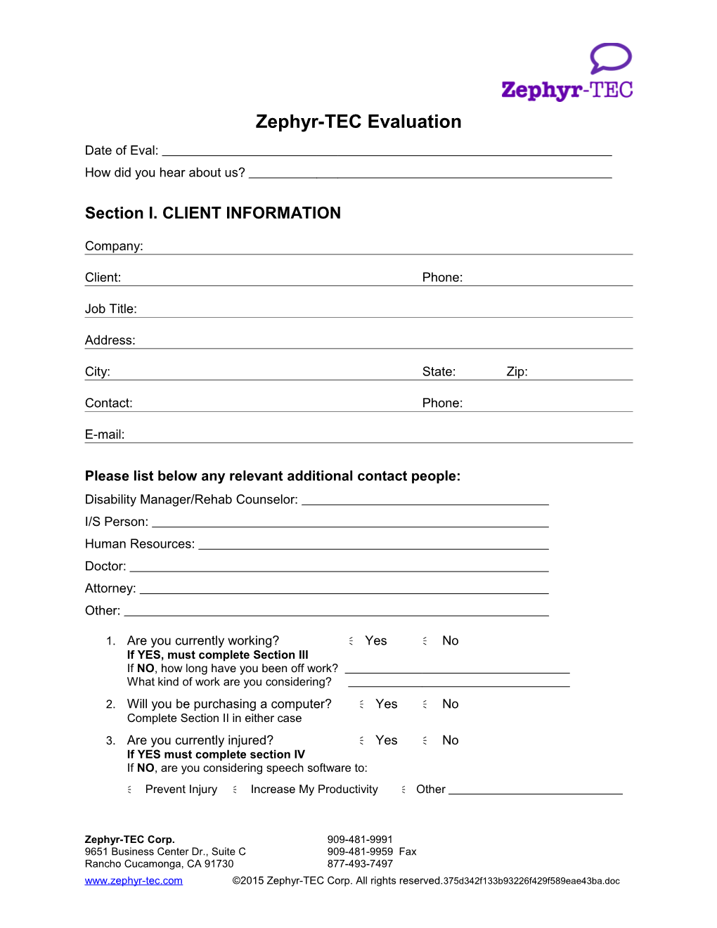 Zephyr-TEC Evaluation