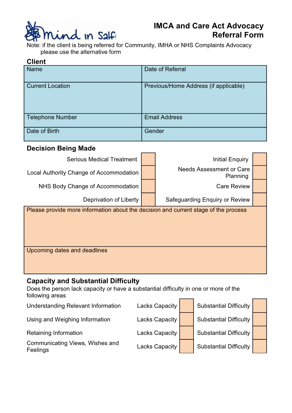 IMCA and Care Act Advocacy Referral Form