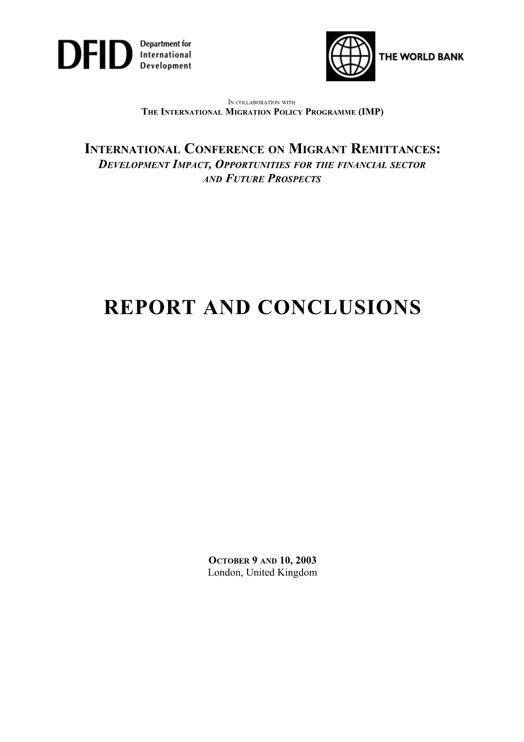 Report and Conclusions