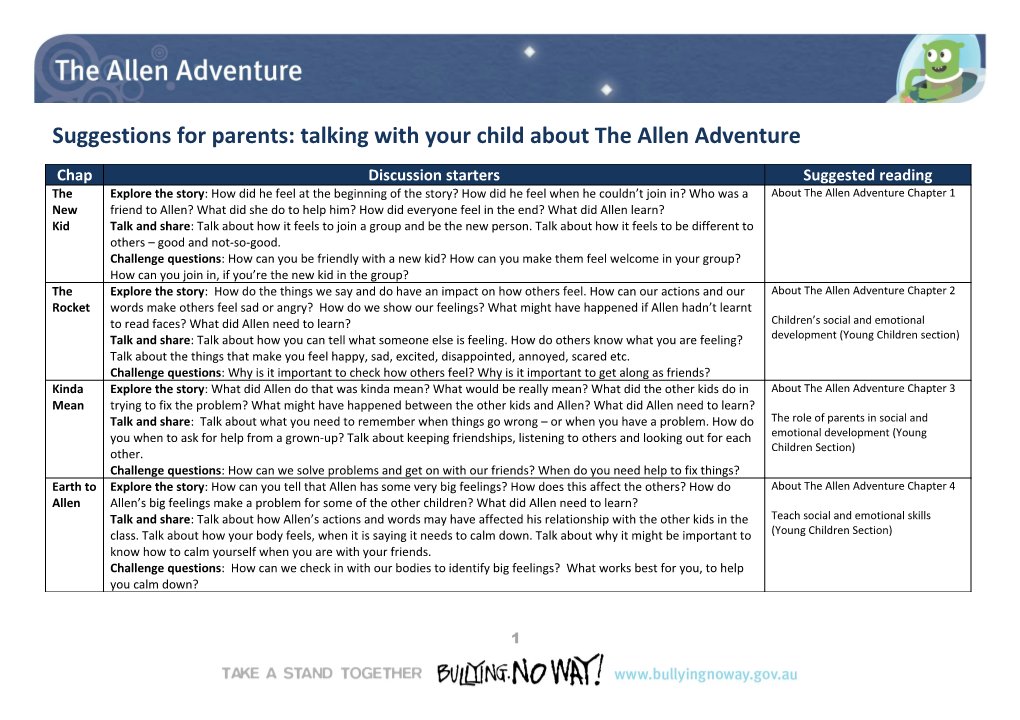 Suggestions for Parents: Talking with Your Child About the Allen Adventure