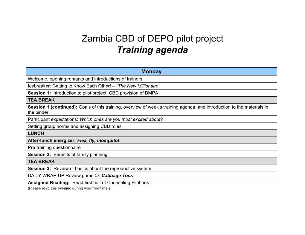 Zambia CBD of DEPO Pilot Project