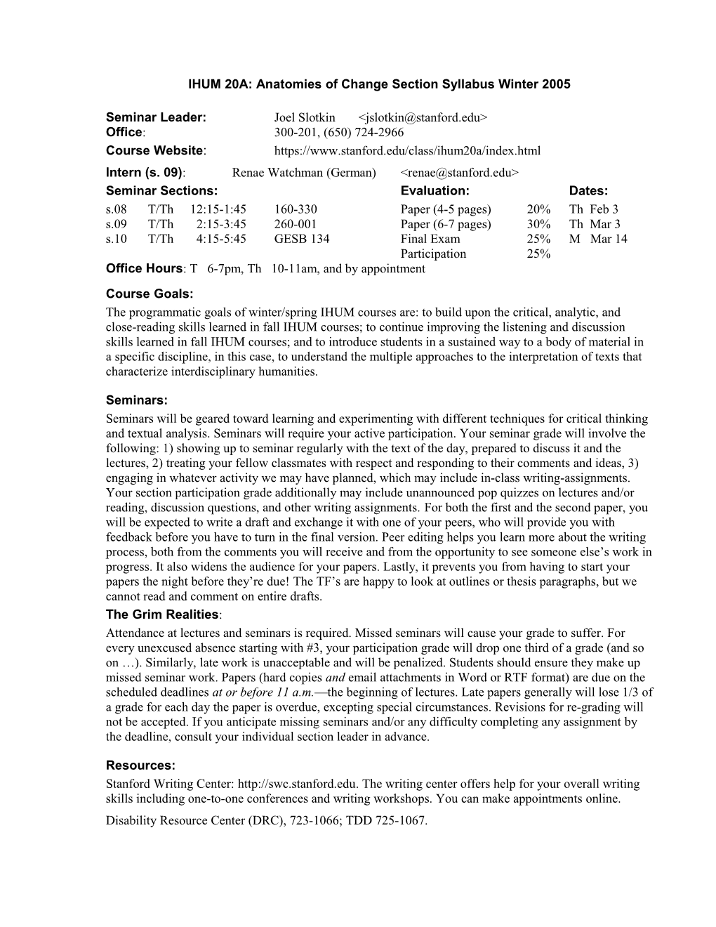 IHUM 20A: Anatomies of Change