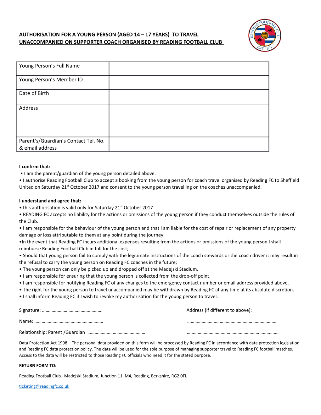 Authorisation for a Young Person (Aged 14 17 Years) to Travel Unaccompanied on Supporter