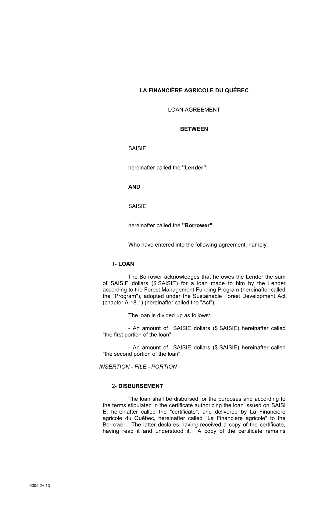 6005.2+.13 - Private Loan Agreement for 2 Or More Portions - Interim Rate