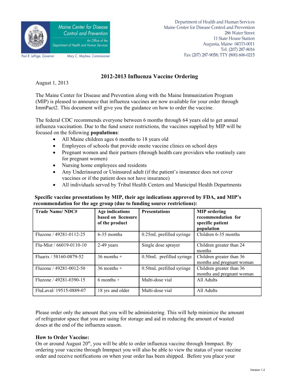 2011-2012 Influenza Availability Information