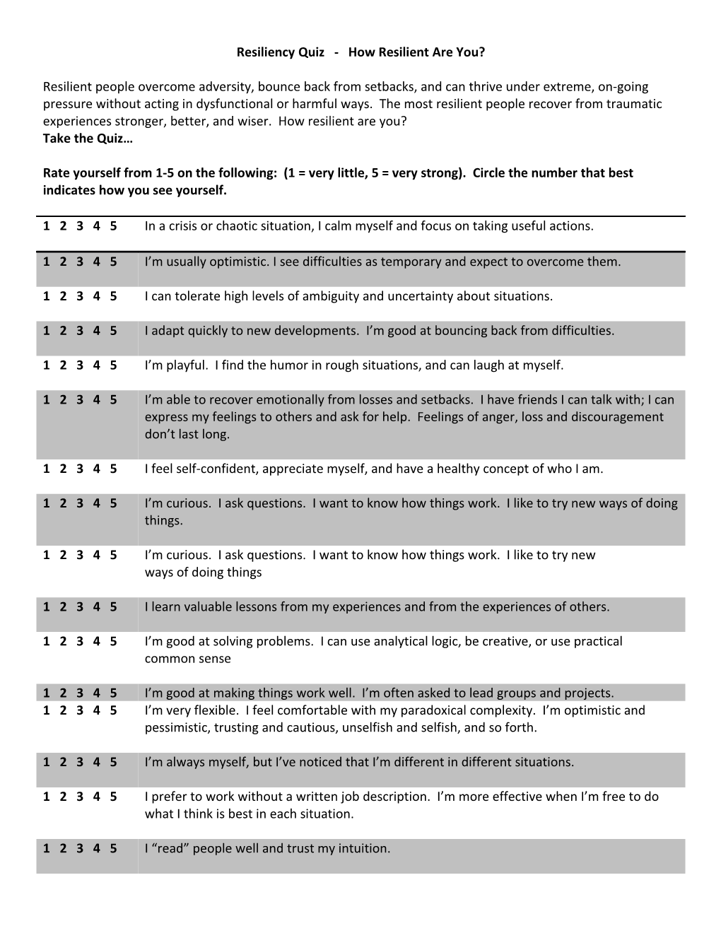 Resiliency Quiz - How Resilient Are You?