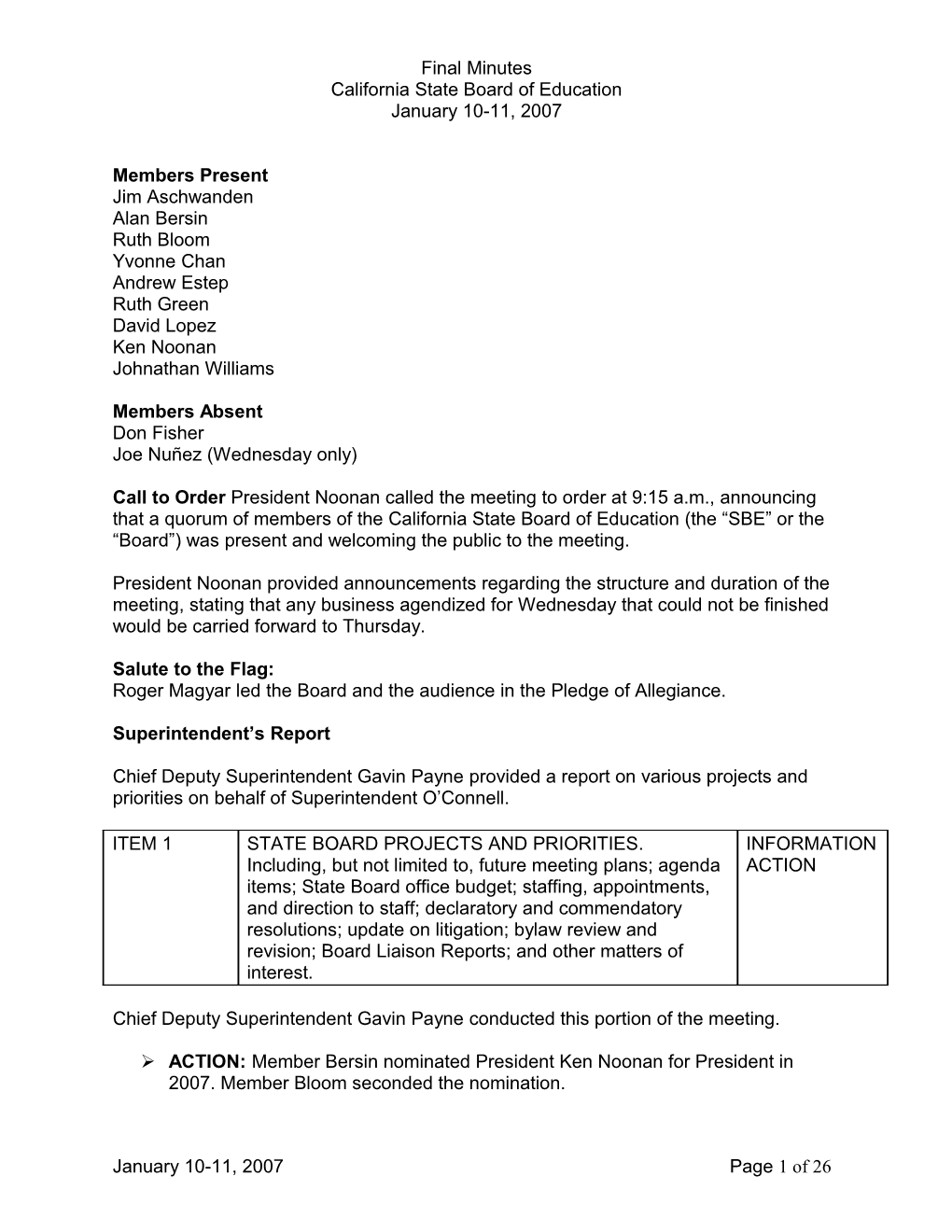 Final Minutes January 10-11, 2007 - SBE Minutes (Ca State Board of Education)