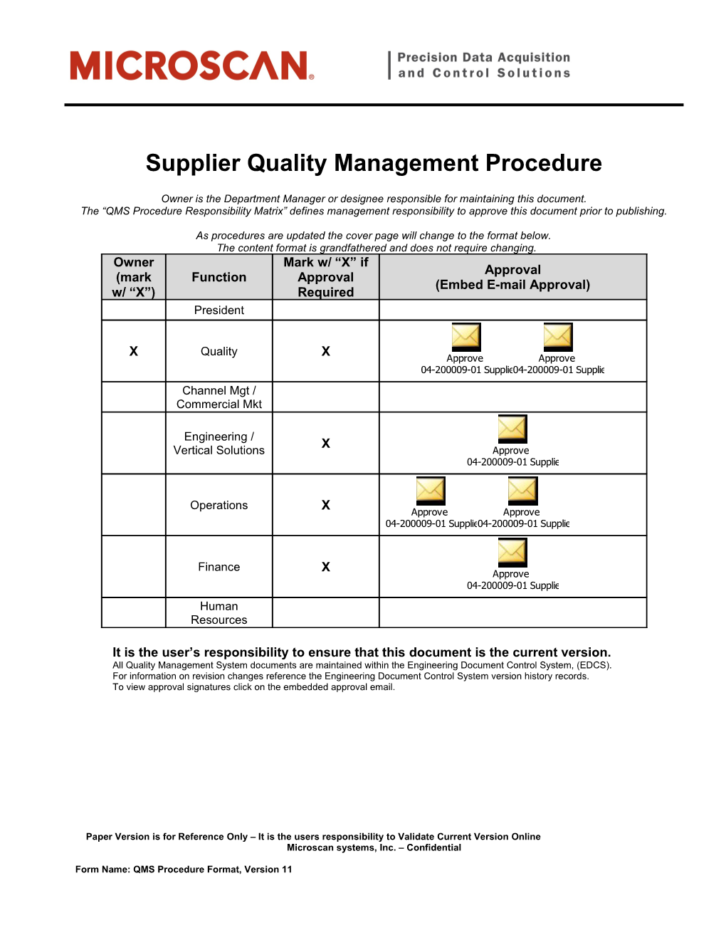 Supplier Quality Management Procedure