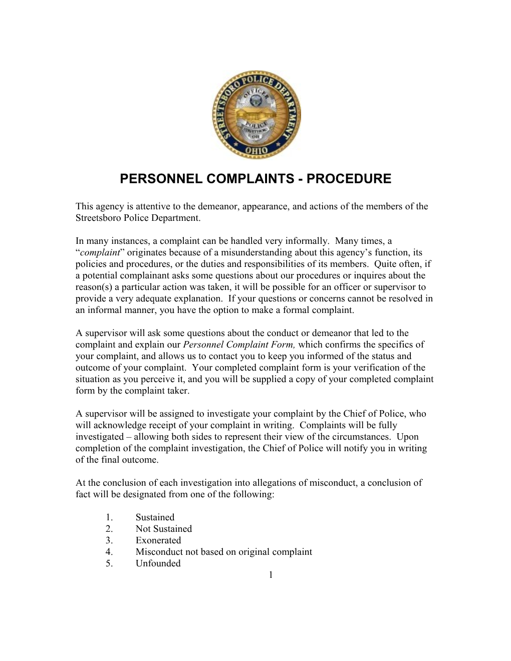 Citizen Complaints - Procedure