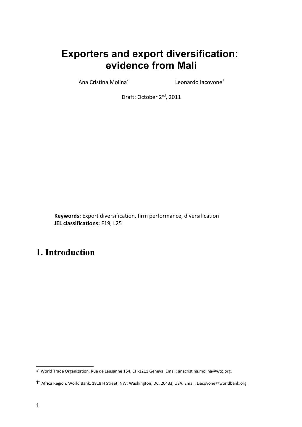 Exporters and Export Diversification