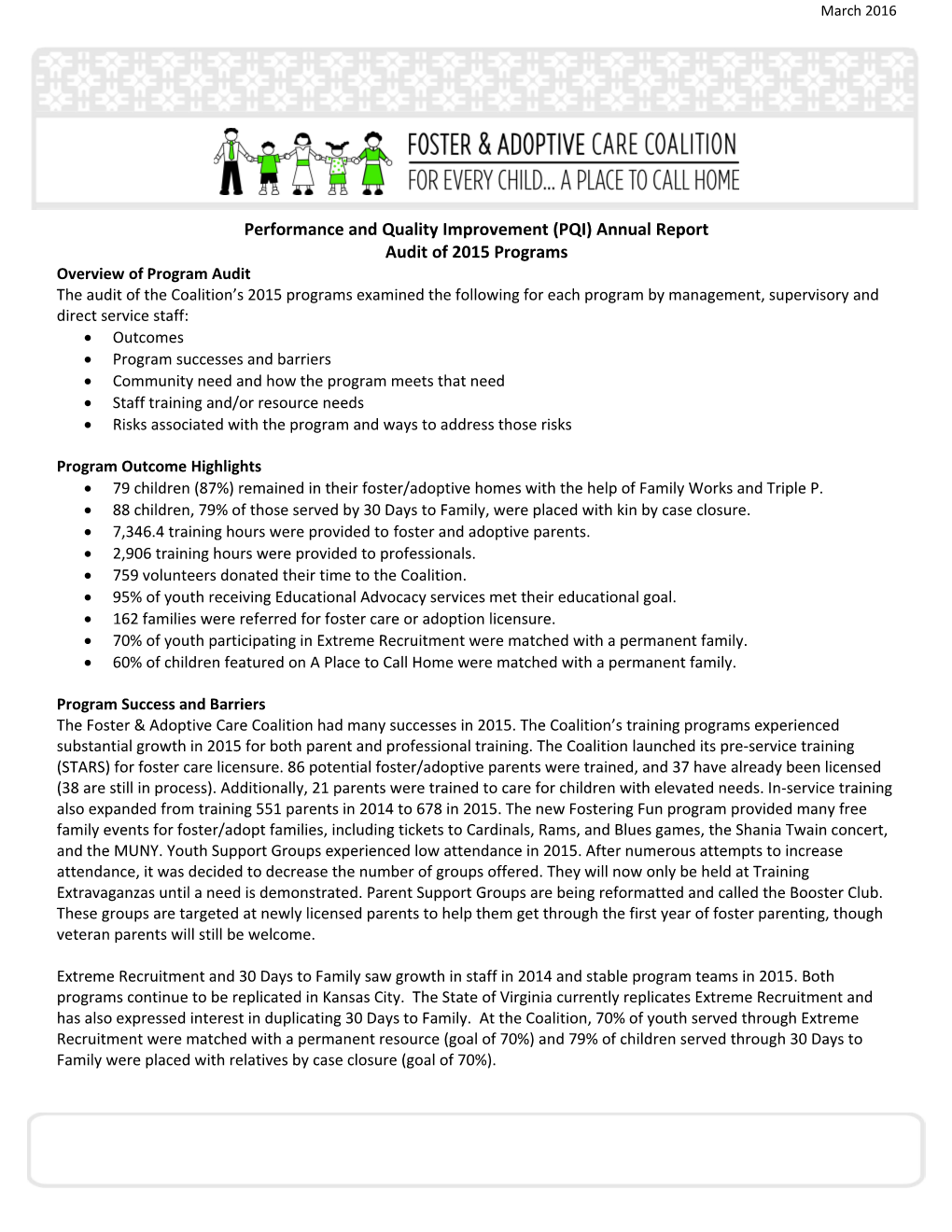 Performance and Quality Improvement (PQI) Annual Report