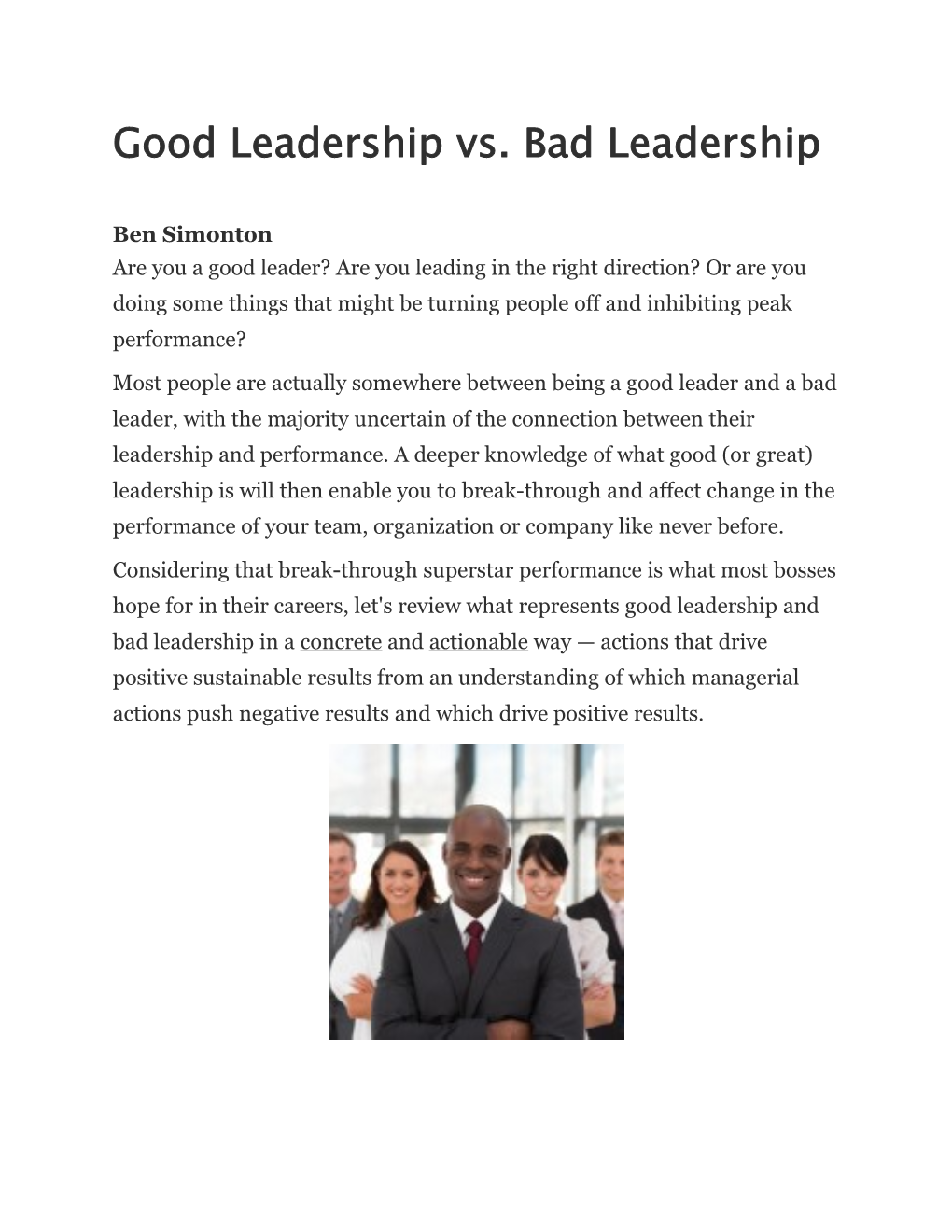 Good Leadership Vs. Bad Leadership