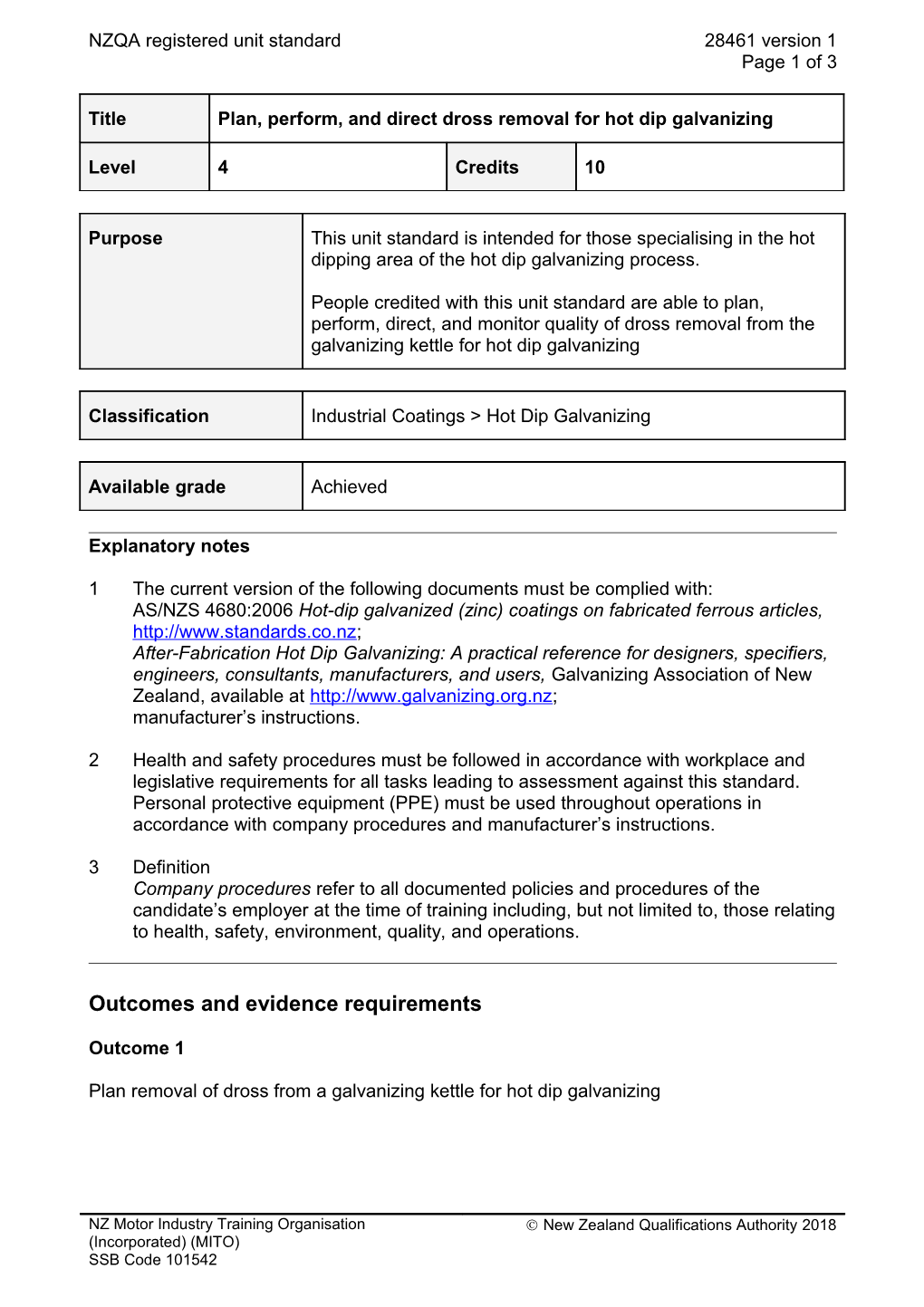 28461 Plan, Perform, and Direct Dross Removal for Hot Dip Galvanizing