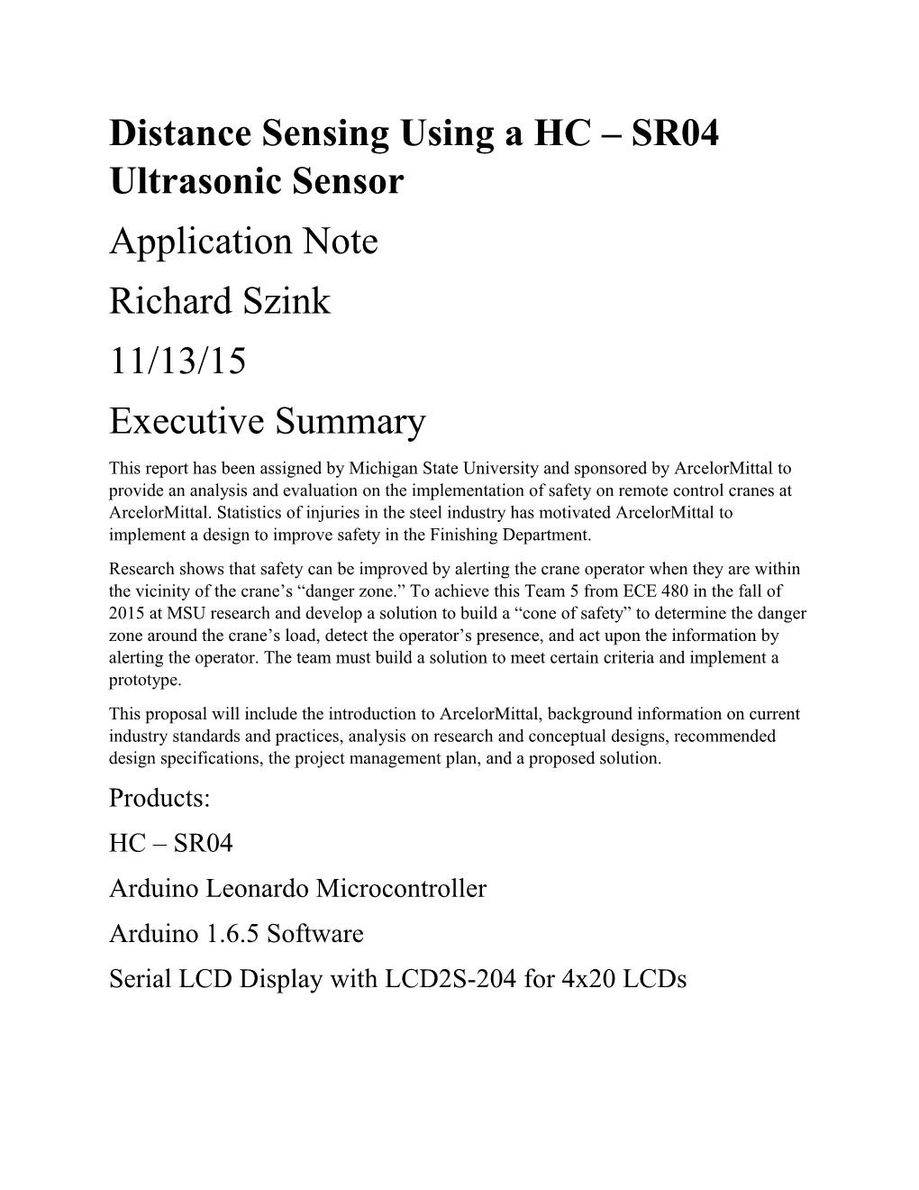 Distance Sensing Using a HC SR04 Ultrasonic Sensor