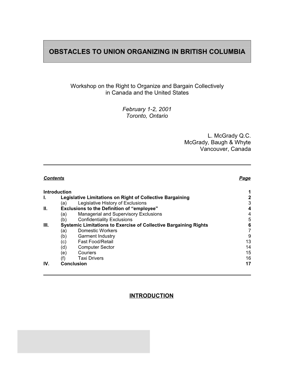 Obstacles to Union Organizing in British Columbia