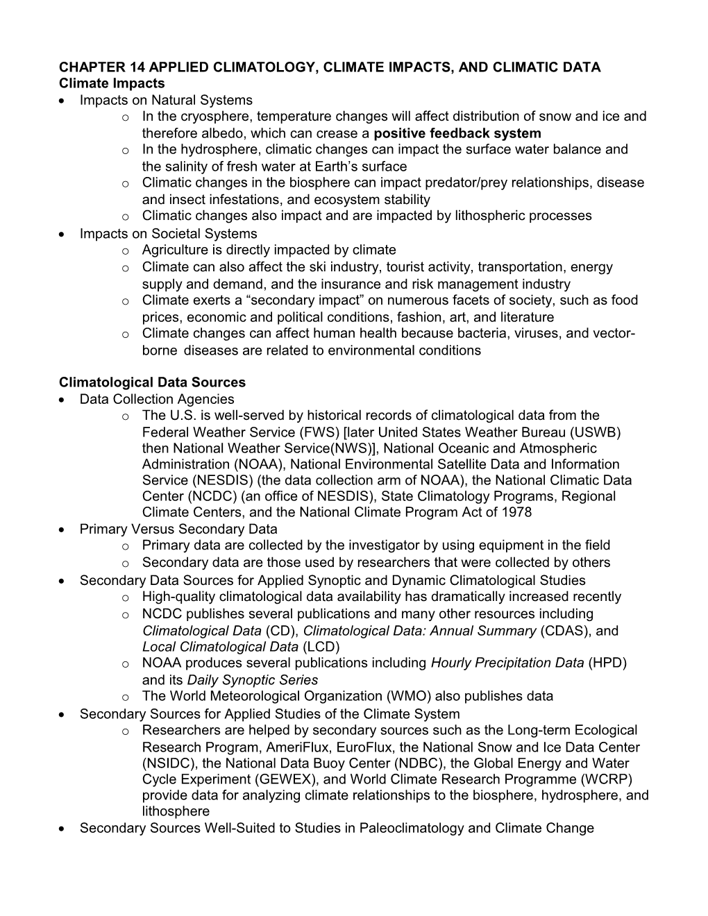 Chapter 14 Applied Climatology, Climate Impacts, and Climatic Data