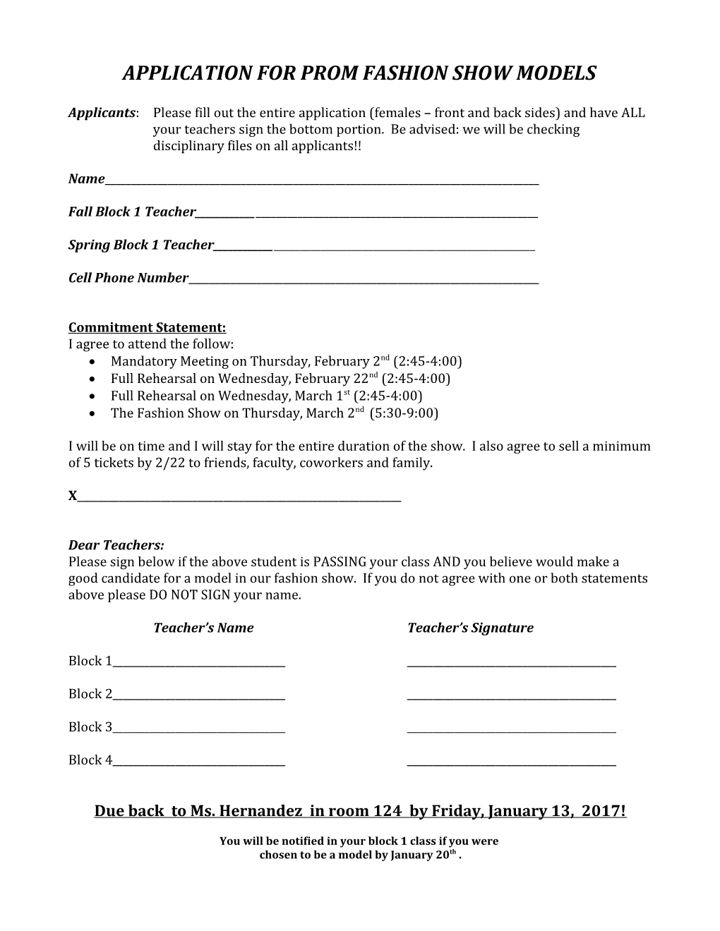 Application for Prom Fashion Show Models
