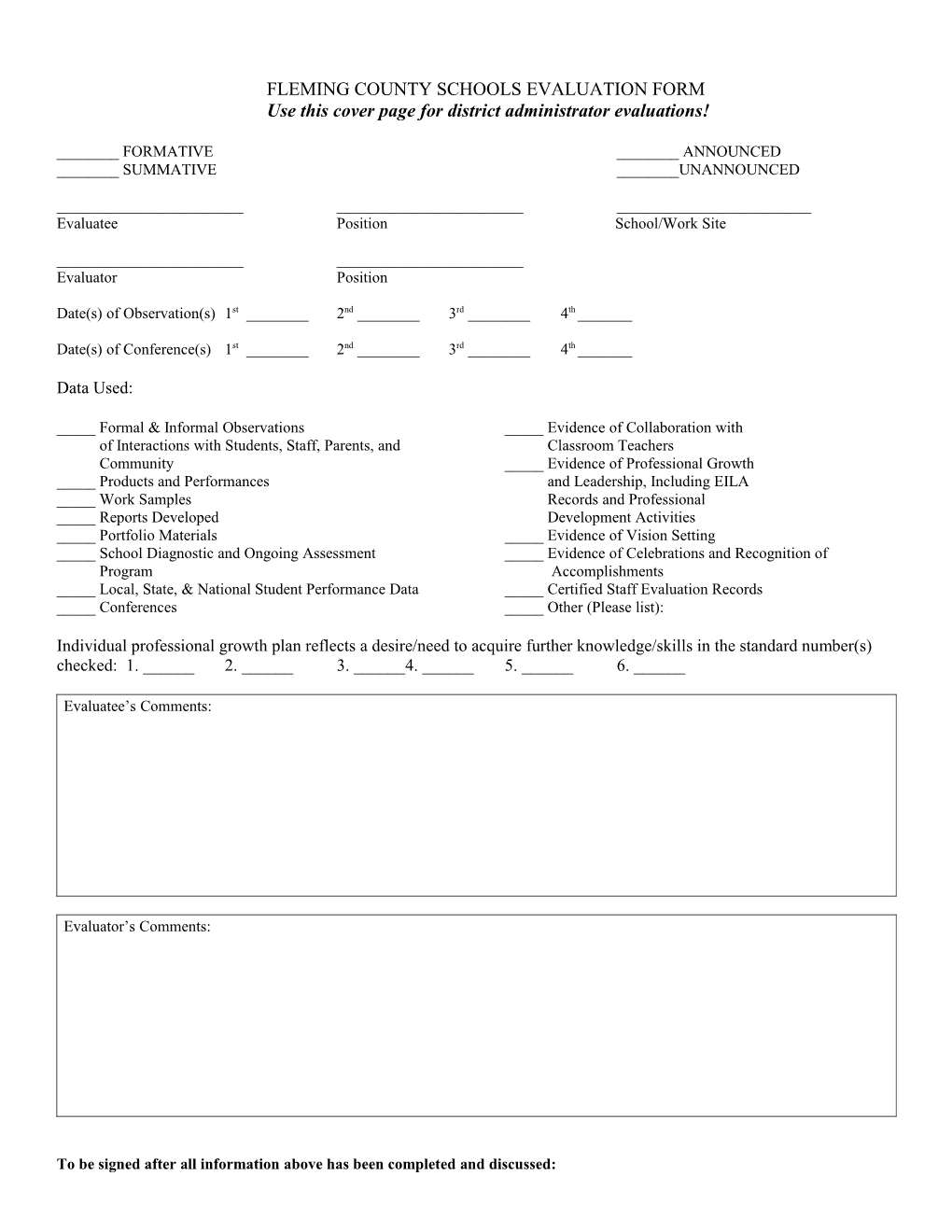 Fleming County Schools Evaluation Form