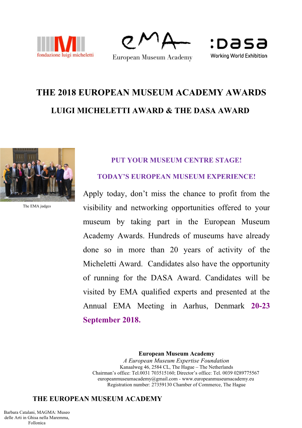 The 2018European Museum Academy Awards