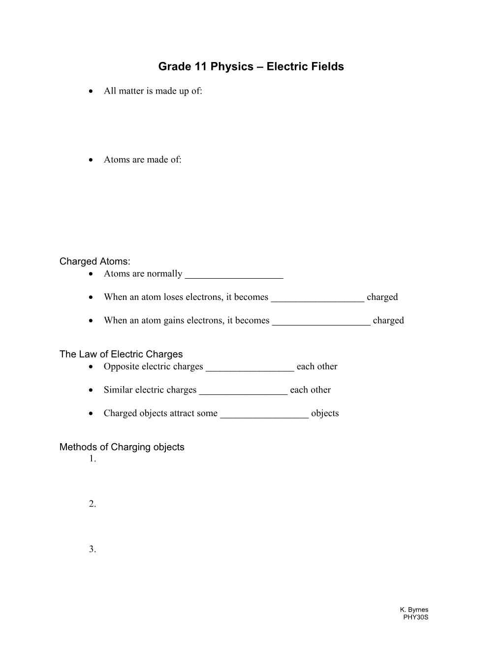 Grade 11 Physics Electric Fields