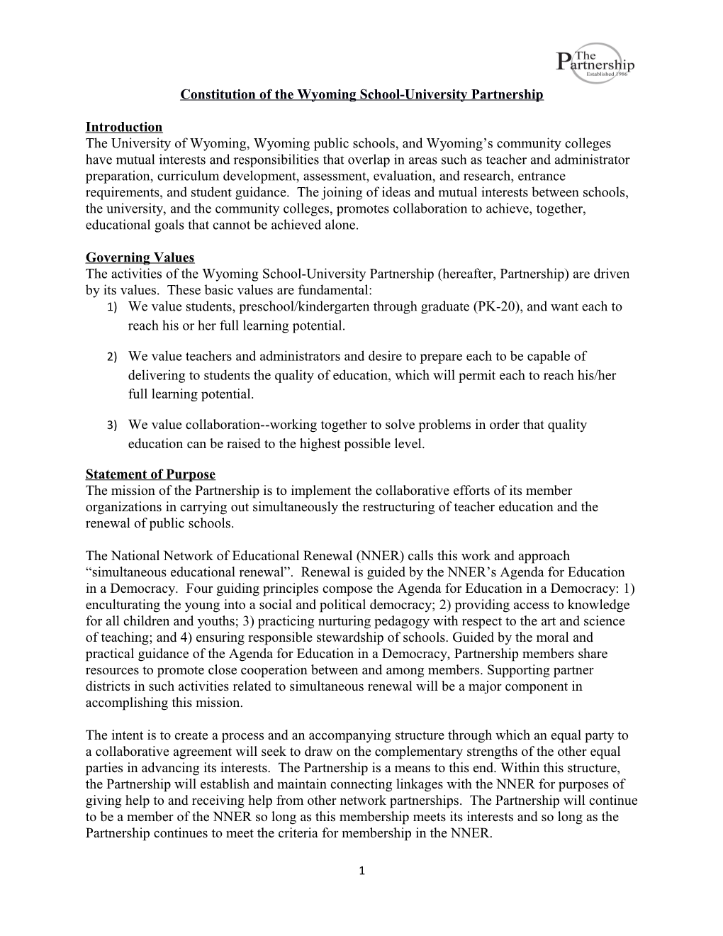 Constitution of the Wyoming School-University Partnership