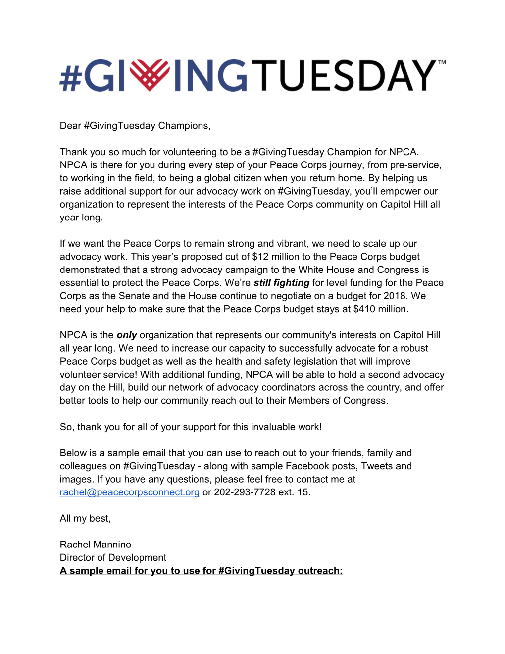 Dear #Givingtuesday Champions