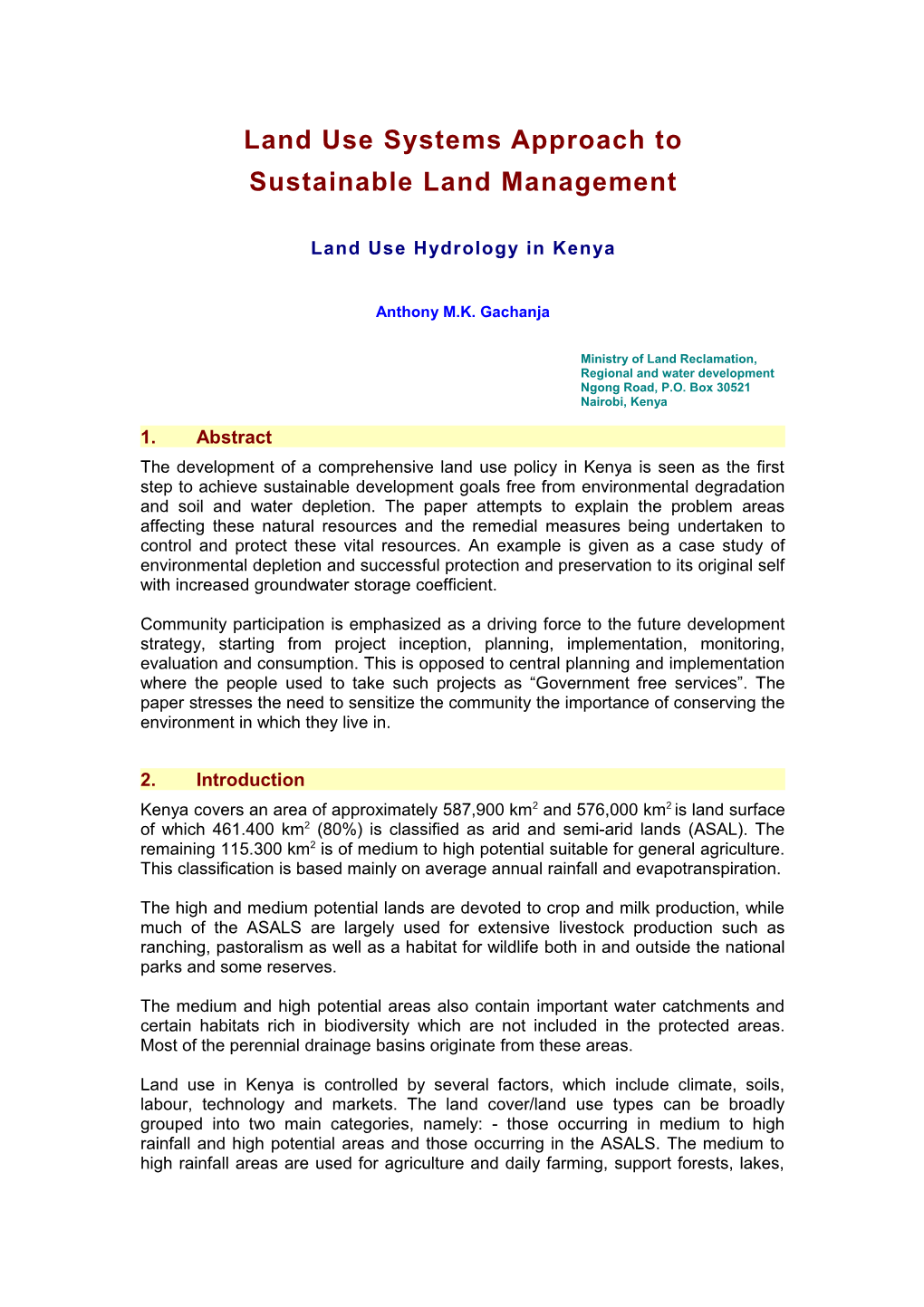 Land Use Systems Approach to Sustainable Land Management