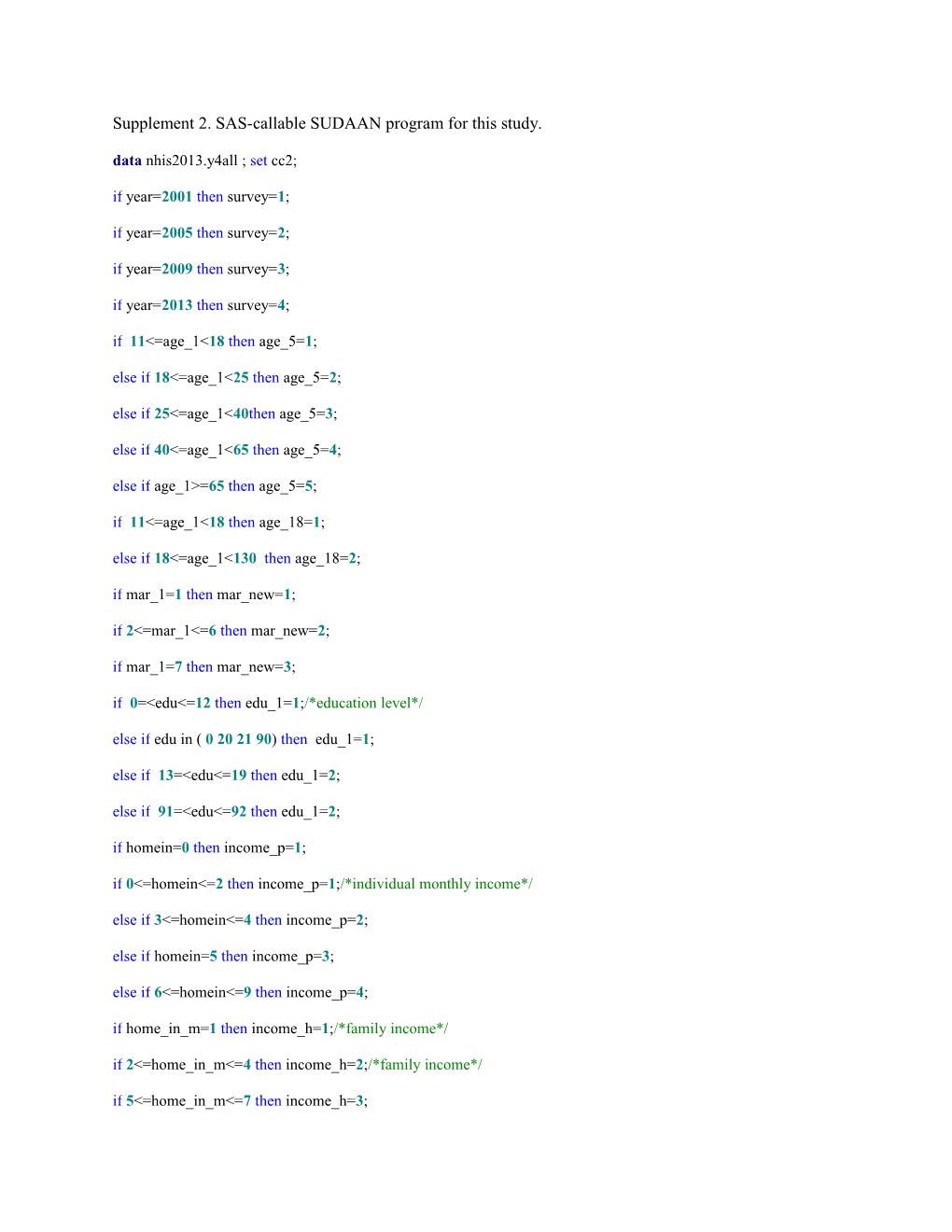 Supplement 2. SAS-Callable SUDAAN Program for This Study