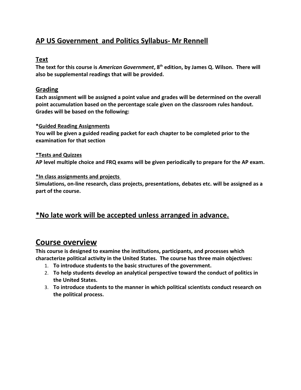 AP US Government and Politics Syllabus- Mr Rennell