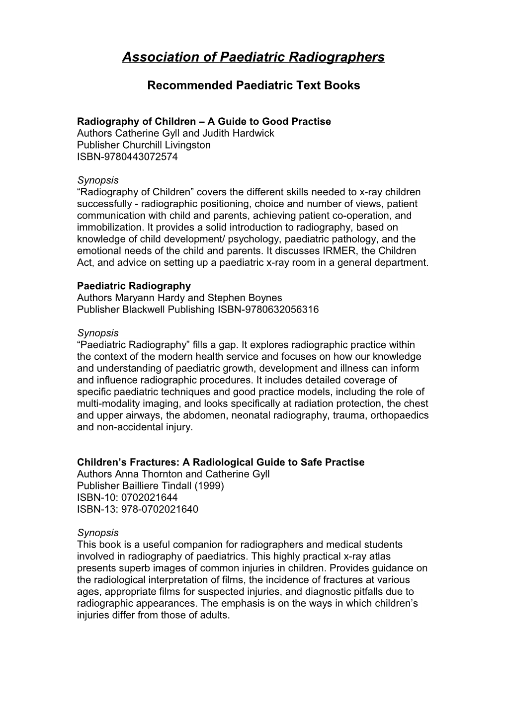 Association of Paediatric Radiographers