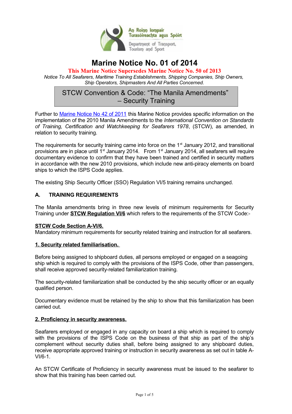 This Marine Notice Supersedes Marine Notice No. 50 of 2013