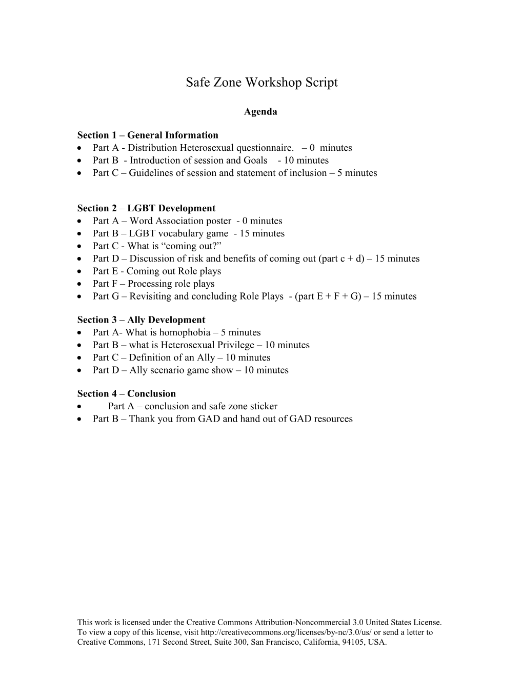 Safe Zone Workshop Script