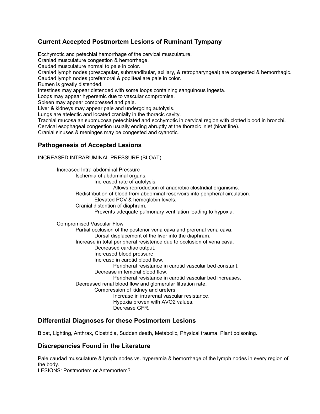 Current Accepted Postmortem Lesions of Ruminant Tympany