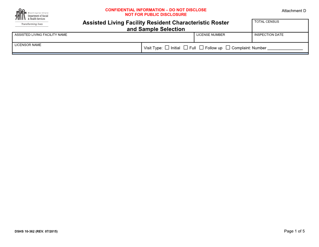 Assisted Living Facility Resident Characteristic Roster and Sample Selection - Attachment D