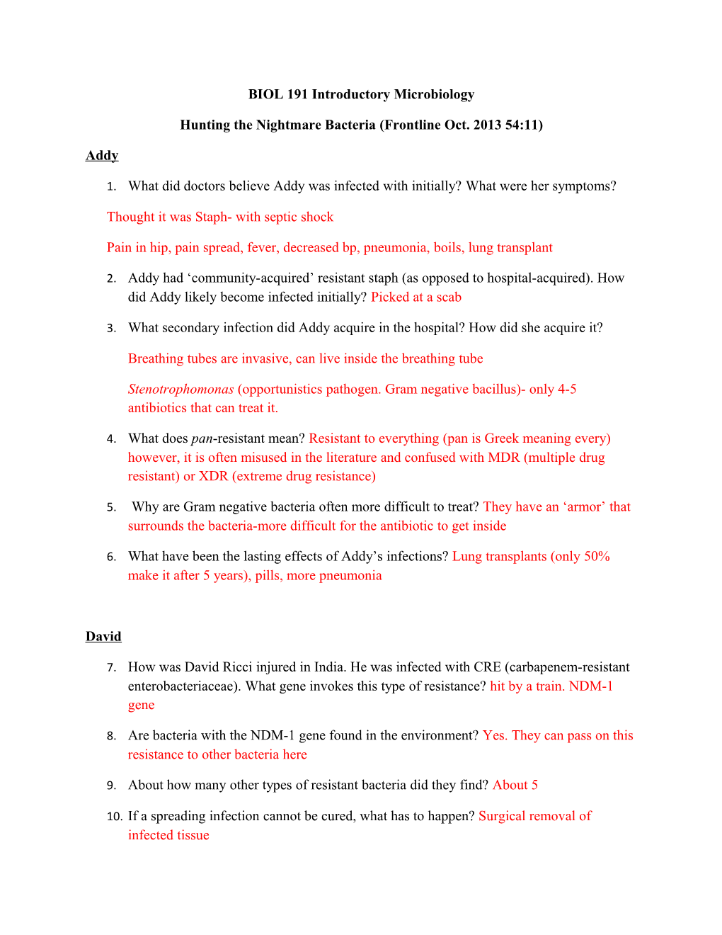 BIOL 191 Introductory Microbiology