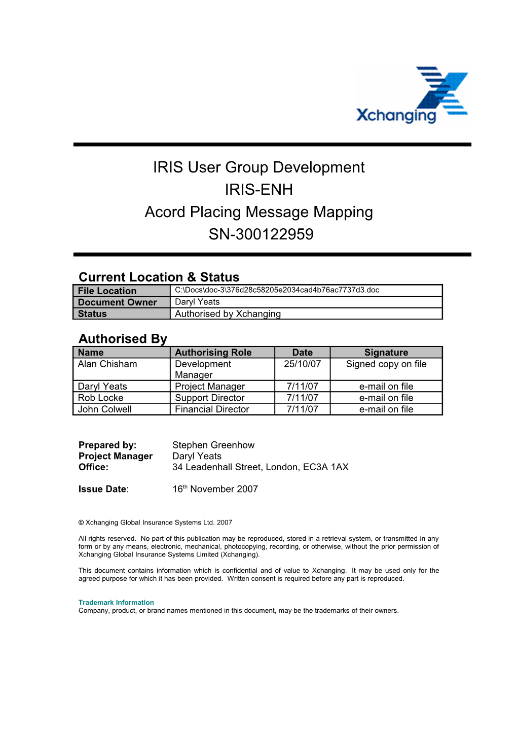 Acord Placing Message Mapping