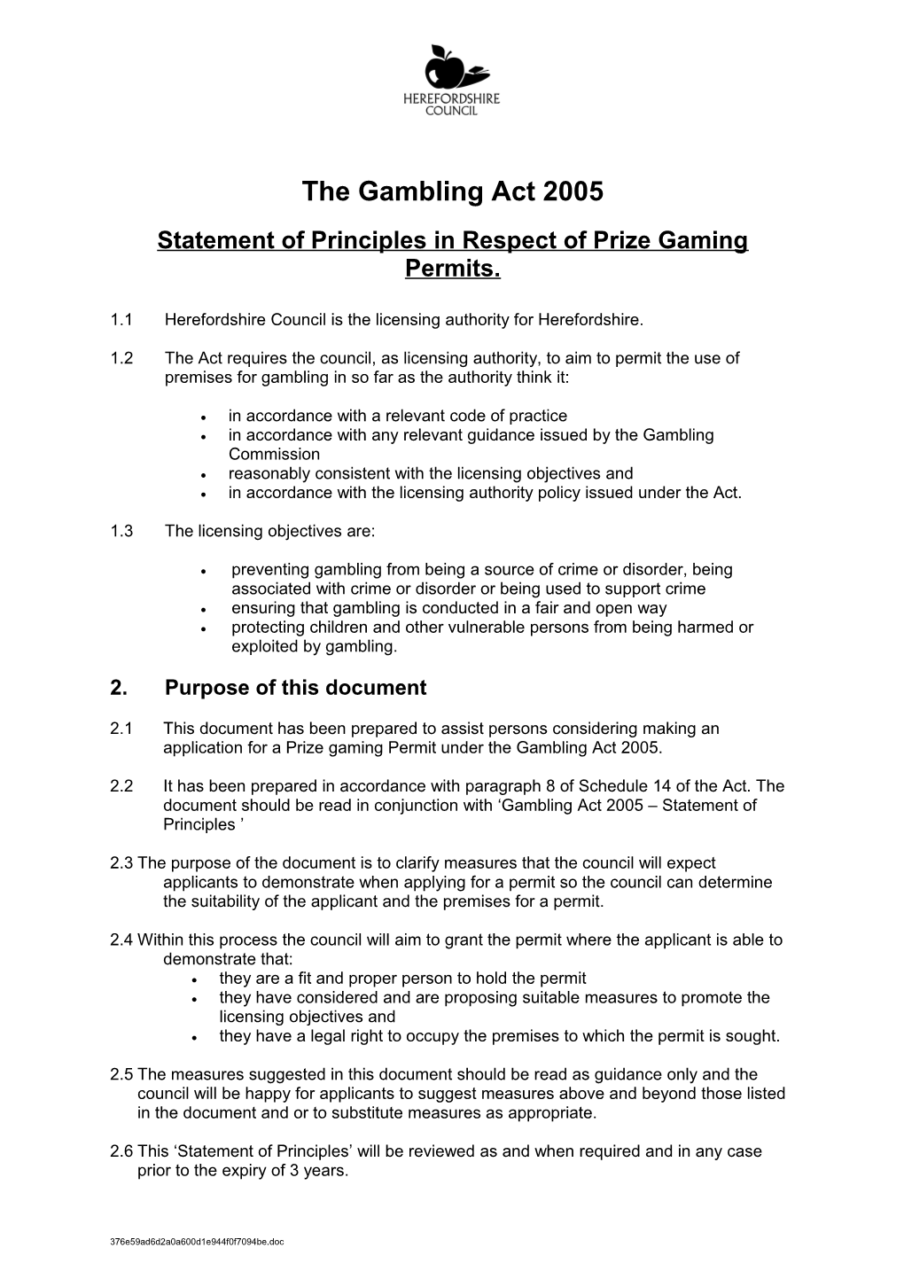Statement of Principles Prize Gaming Permits