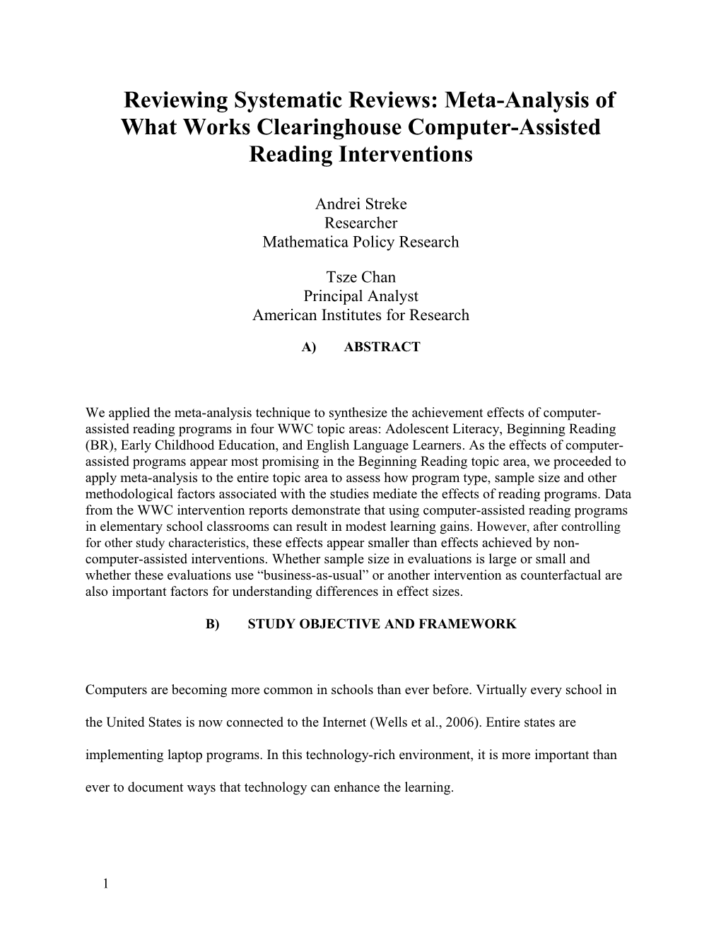 Reviewing Systematic Reviews: Meta-Analysis of What Works Clearinghouse Computer-Assisted