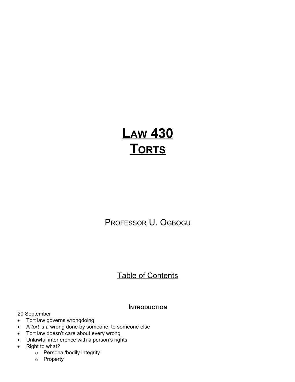 Sources of Tort Law