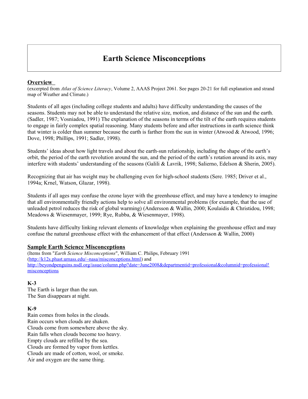 Earth Science Misconceptions