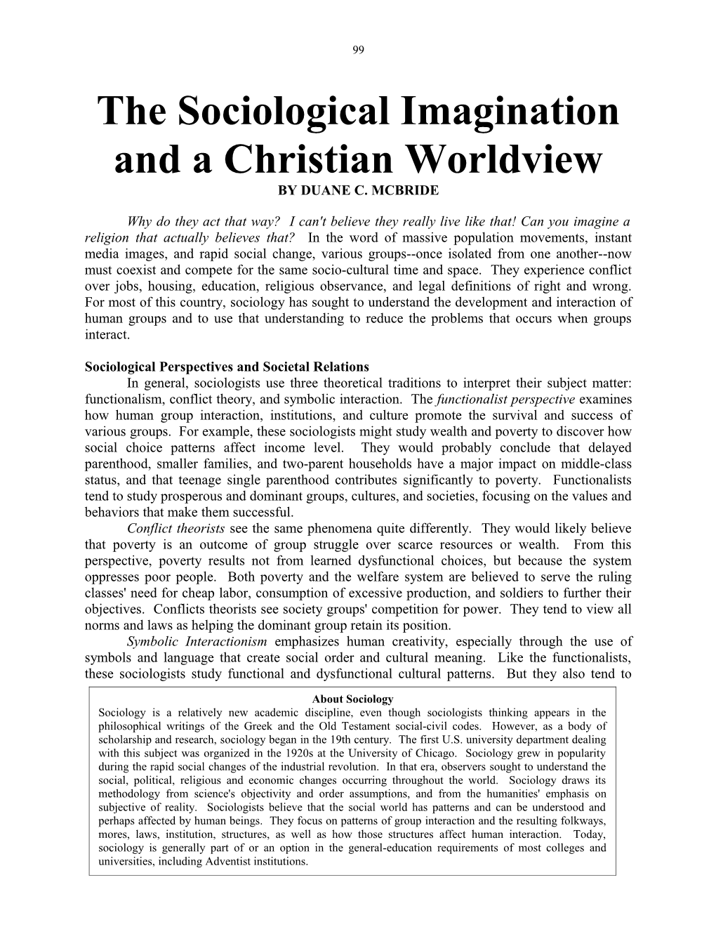 The Sociological Imagination and a Christian Worldview