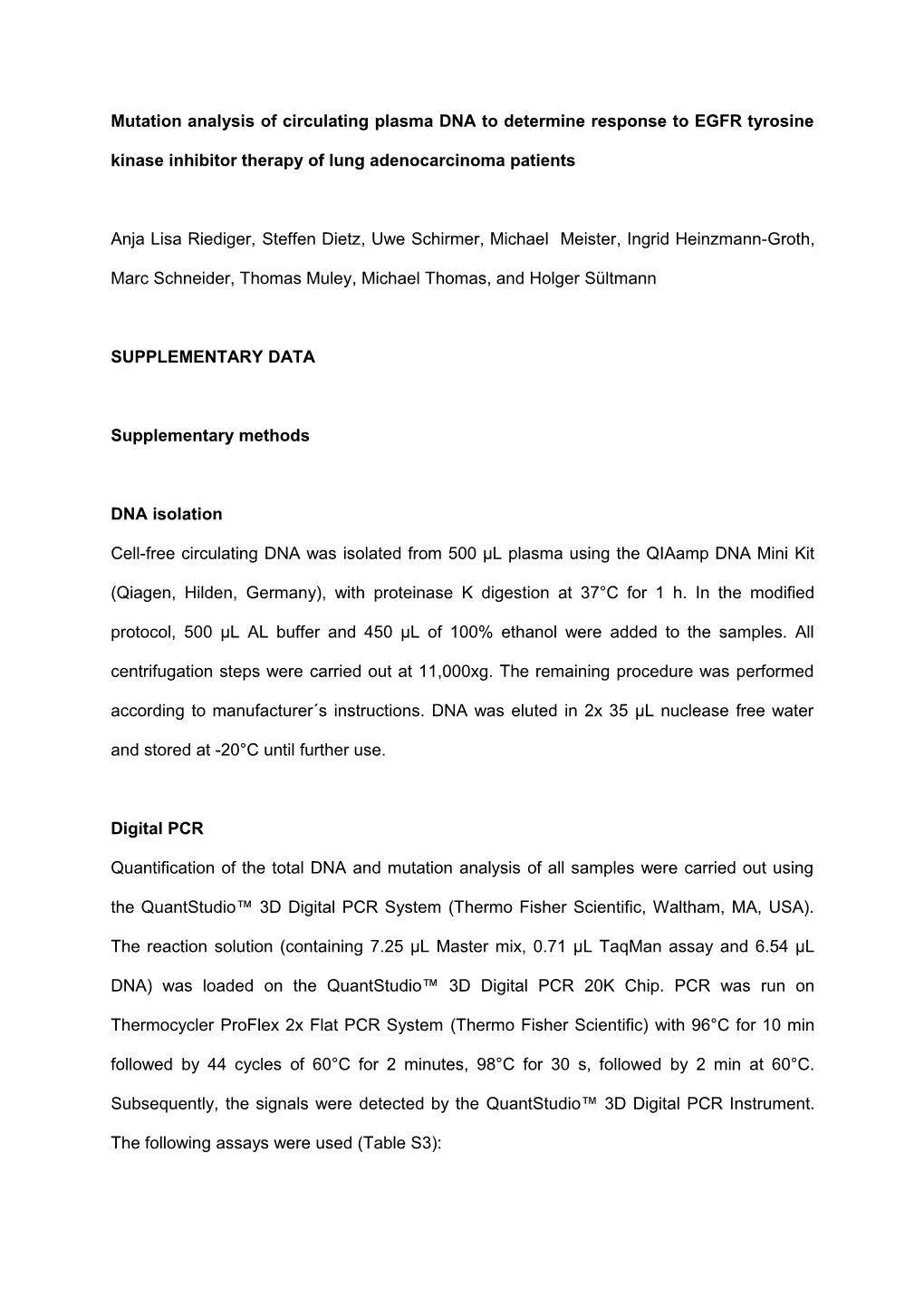 Mutation Analysis of Circulating Plasma DNA to Determine Response to EGFR Tyrosine Kinase