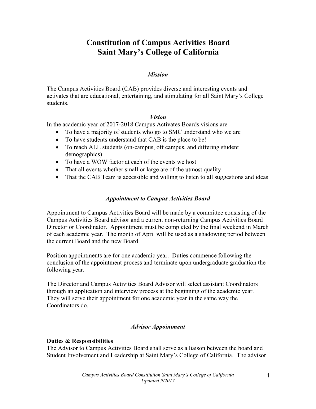 Constitution of Campus Activities Board