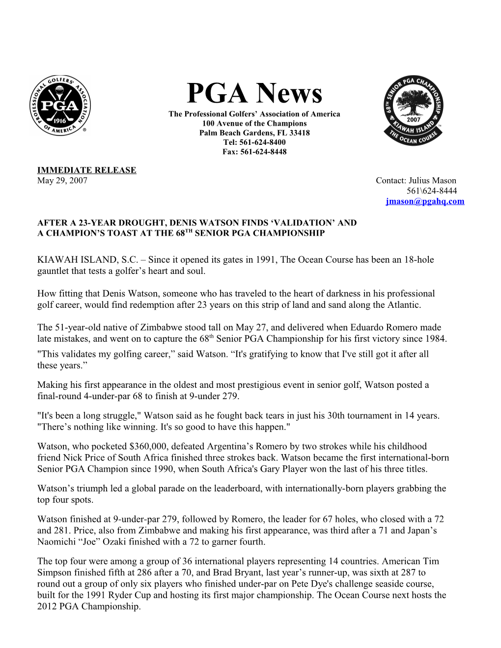 The Professional Golfers Association of America