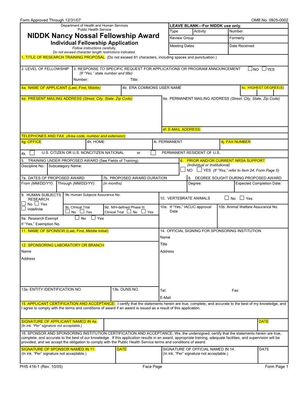 Form Approved Through 12/31/06