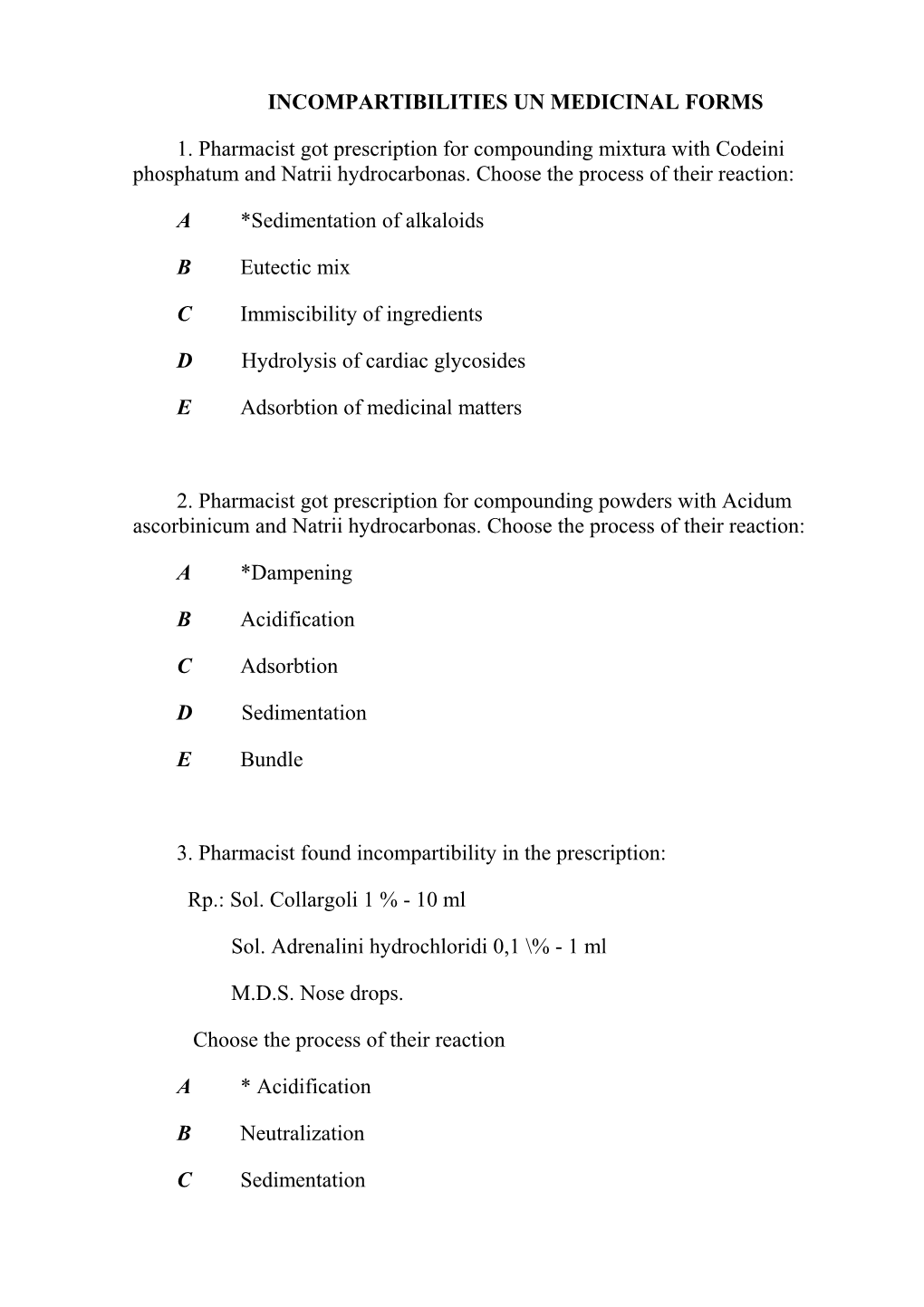 Incompartibilities Un Medicinal Forms